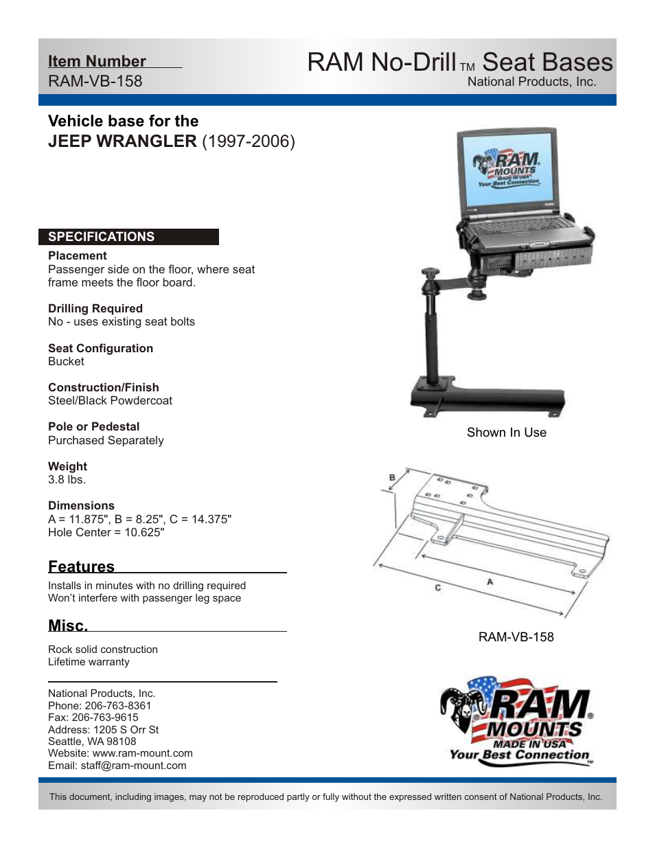 RAM Mount RAM-VB-158-SW1 User Manual | 2 pages