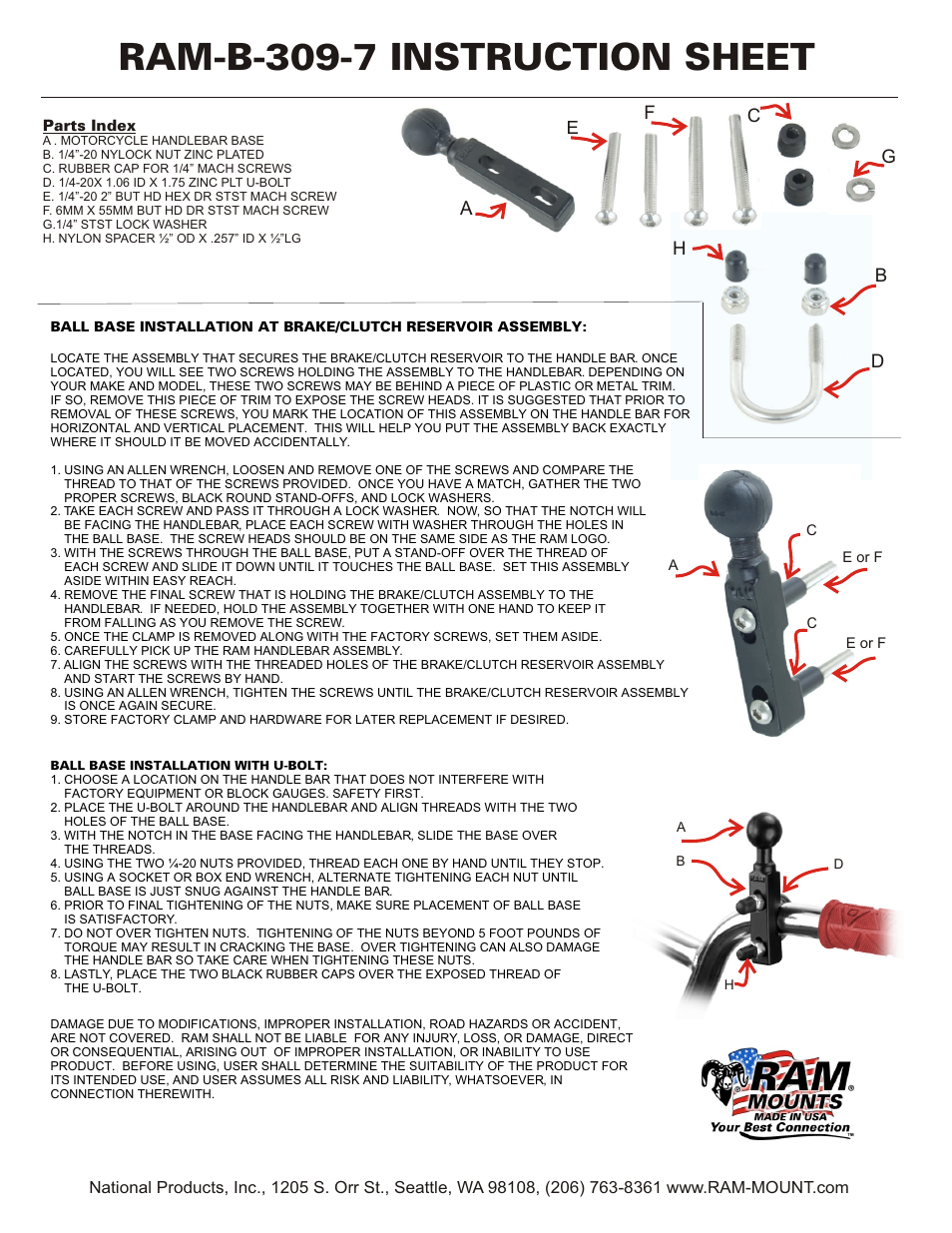 RAM Mount RAM-B-309-7 User Manual | 1 page