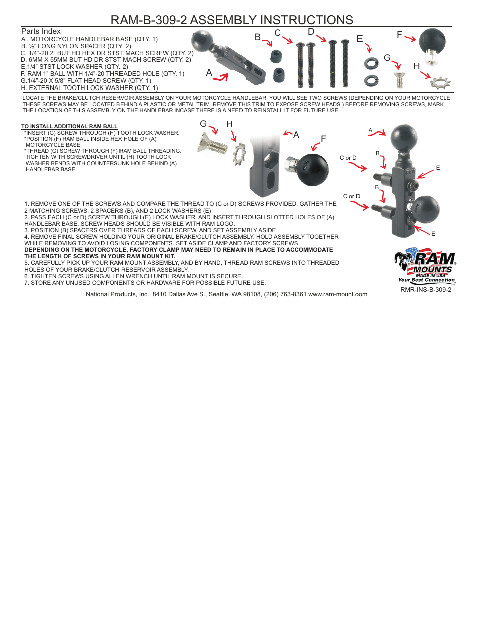 RAM Mount RAM-B-309-2 User Manual | 1 page