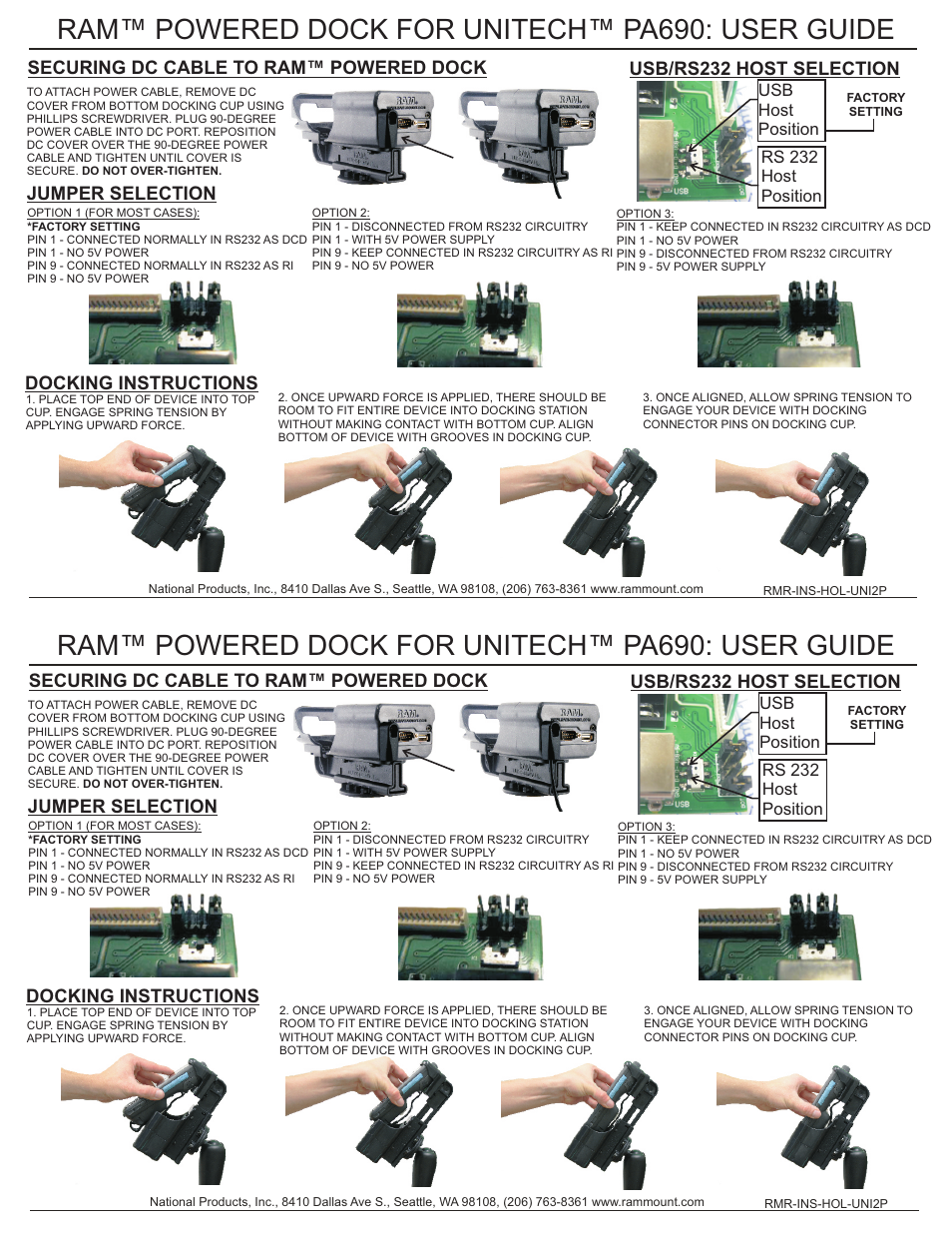 RAM Mount RAM Powered Dock for Unitech™ User Manual | 1 page