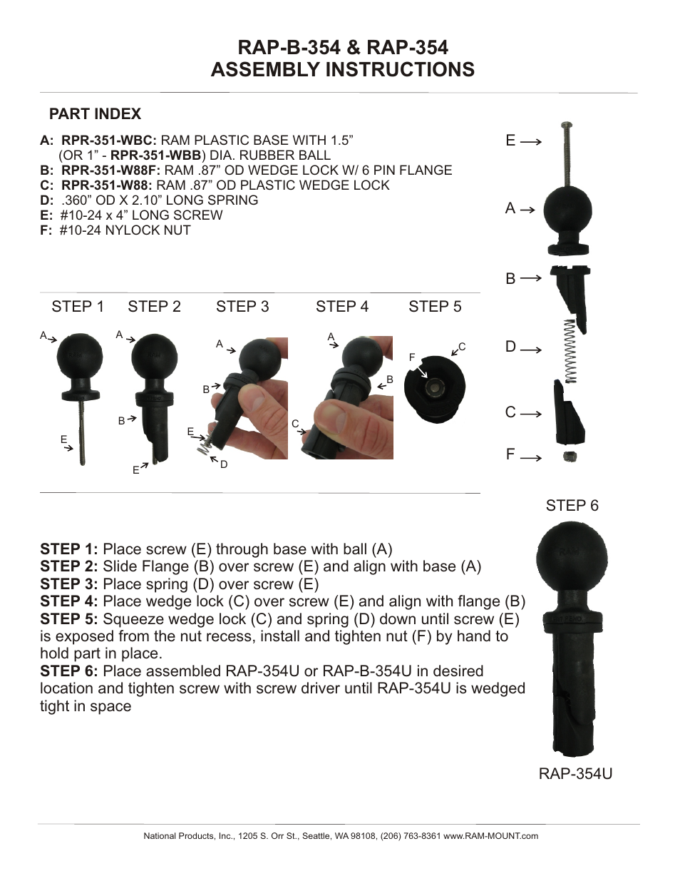 RAM Mount RAP-354 User Manual | 1 page