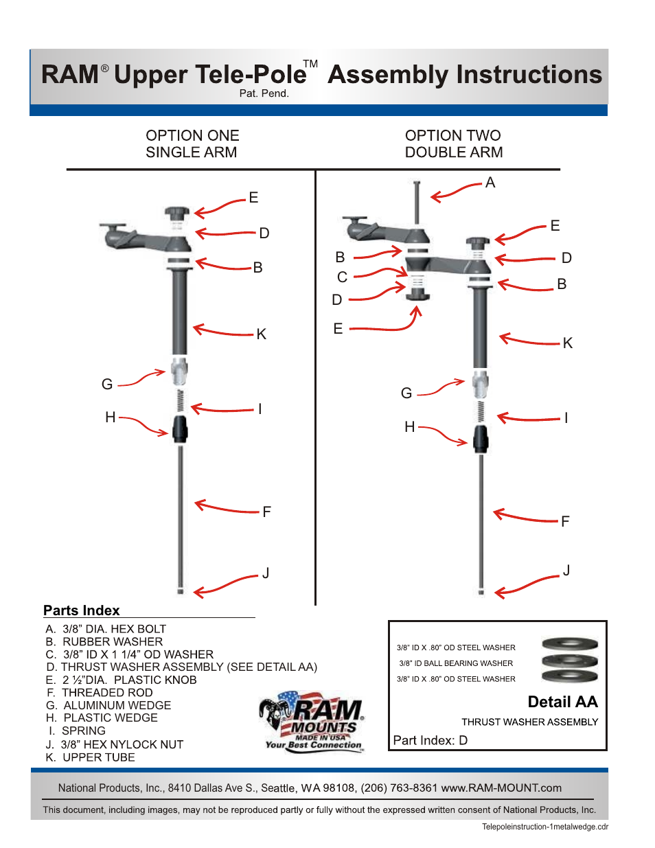RAM Mount RAM Tele-Pole Height Adjustment User Manual | 1 page