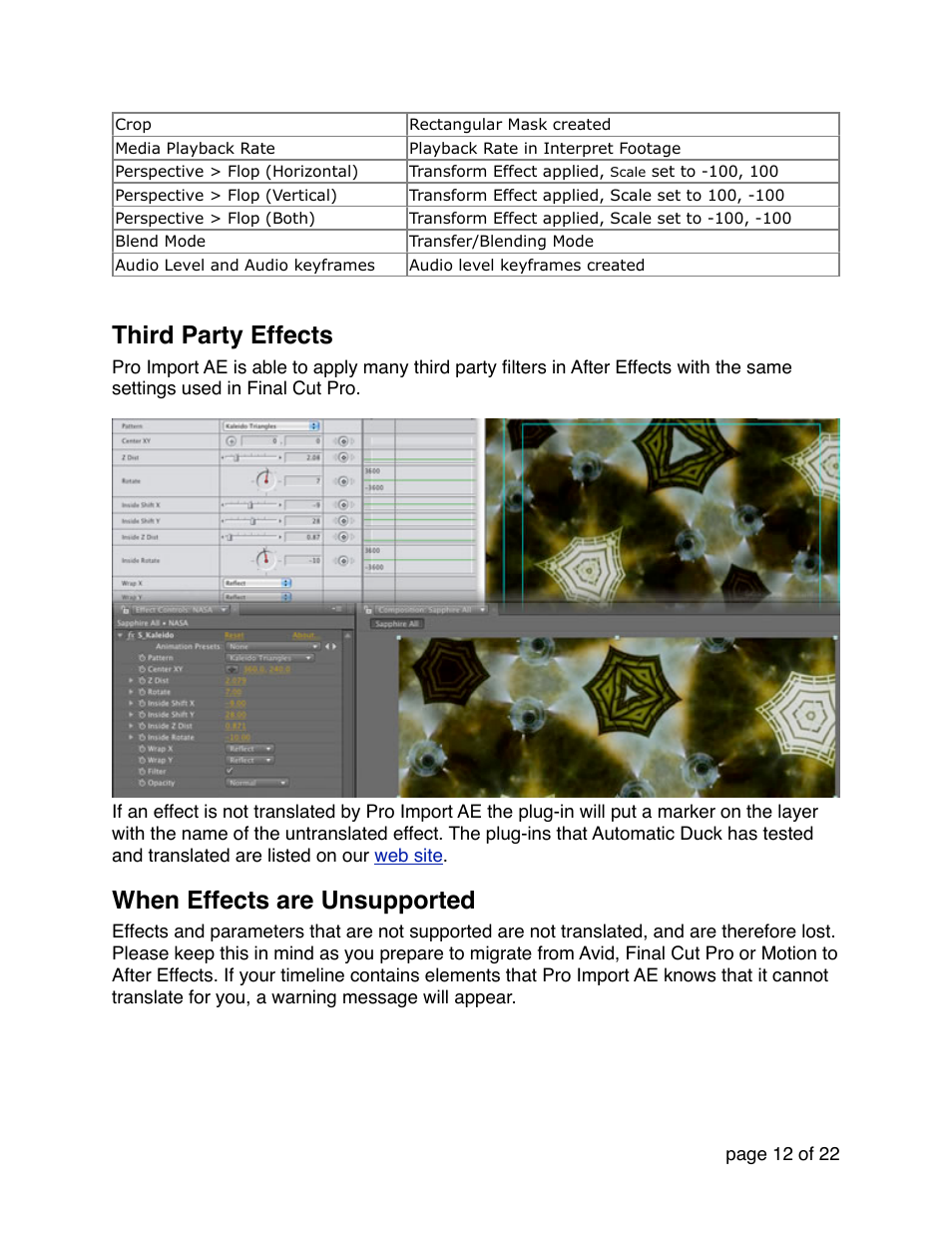 Third party effects, When effects are unsupported | Automatic Duck Pro Import AE 5.0 (Win 64-bit for CS5 or CS5.5) User Manual | Page 12 / 22