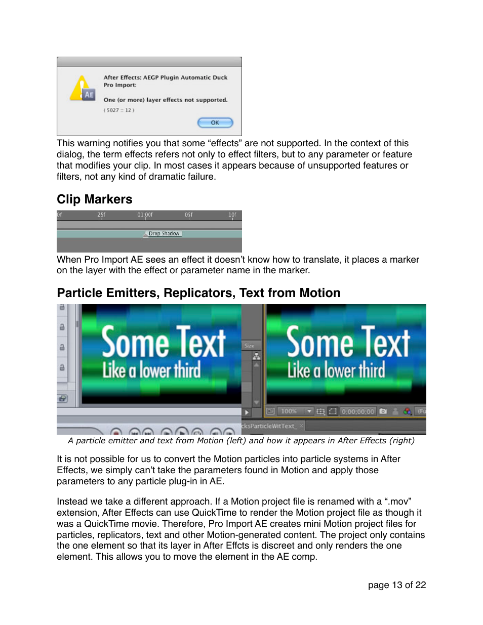 Clip markers, Particle emitters, replicators, text from motion | Automatic Duck Pro Import AE 5.0 (Win 64-bit for CS5 or CS5.5) User Manual | Page 13 / 22