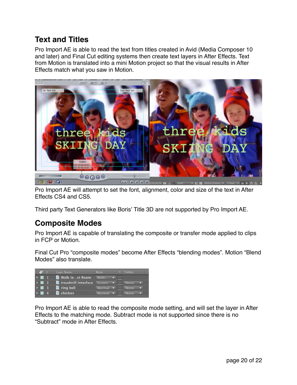Text and titles, Composite modes | Automatic Duck Pro Import AE 5.0 (Win 64-bit for CS5 or CS5.5) User Manual | Page 20 / 22