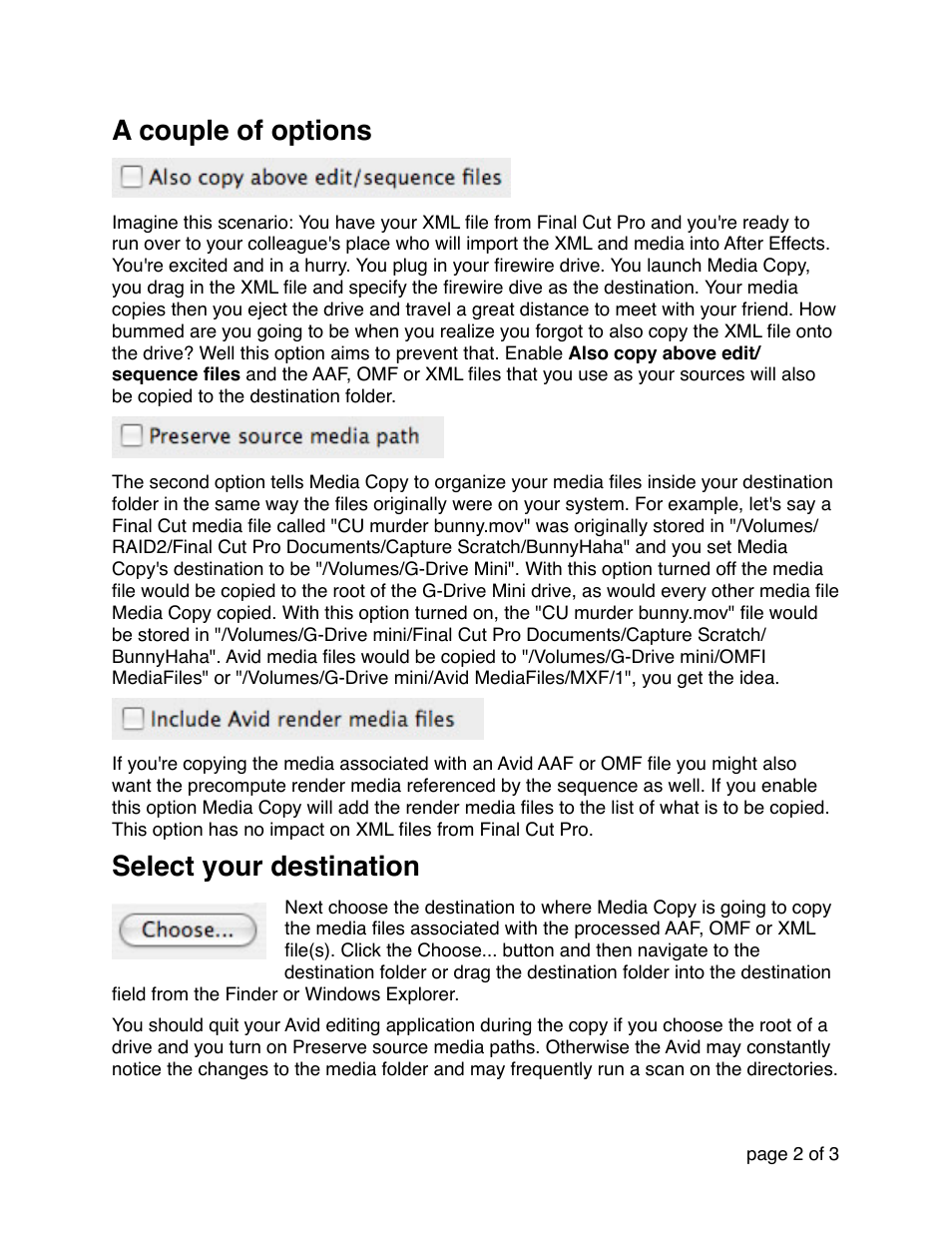 A couple of options, Select your destination | Automatic Duck Media Copy 3.0 User Manual | Page 2 / 3