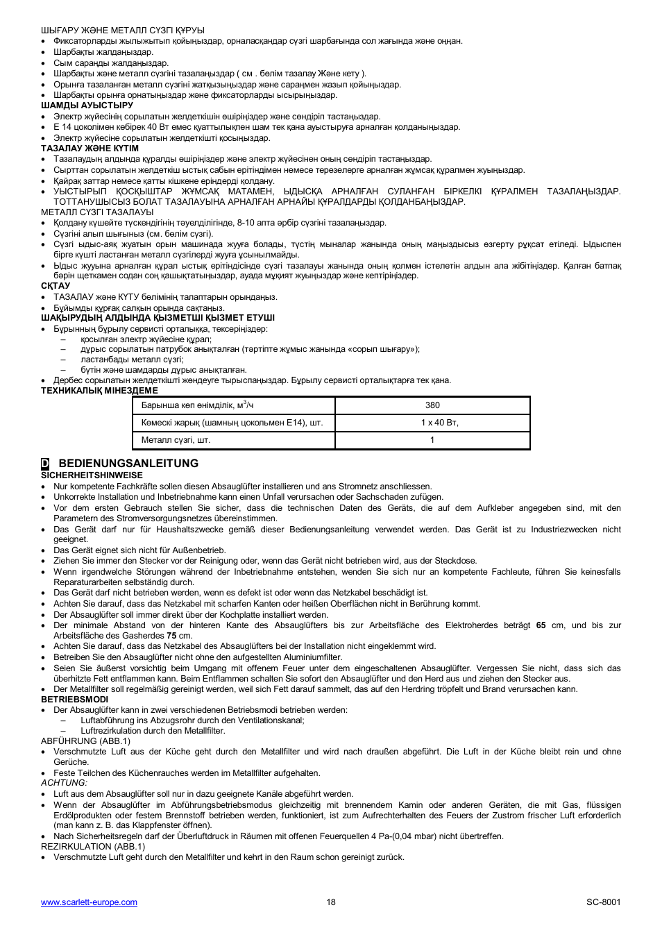 Dbedienungsanleitung | Scarlett SC-8001 User Manual | Page 18 / 19