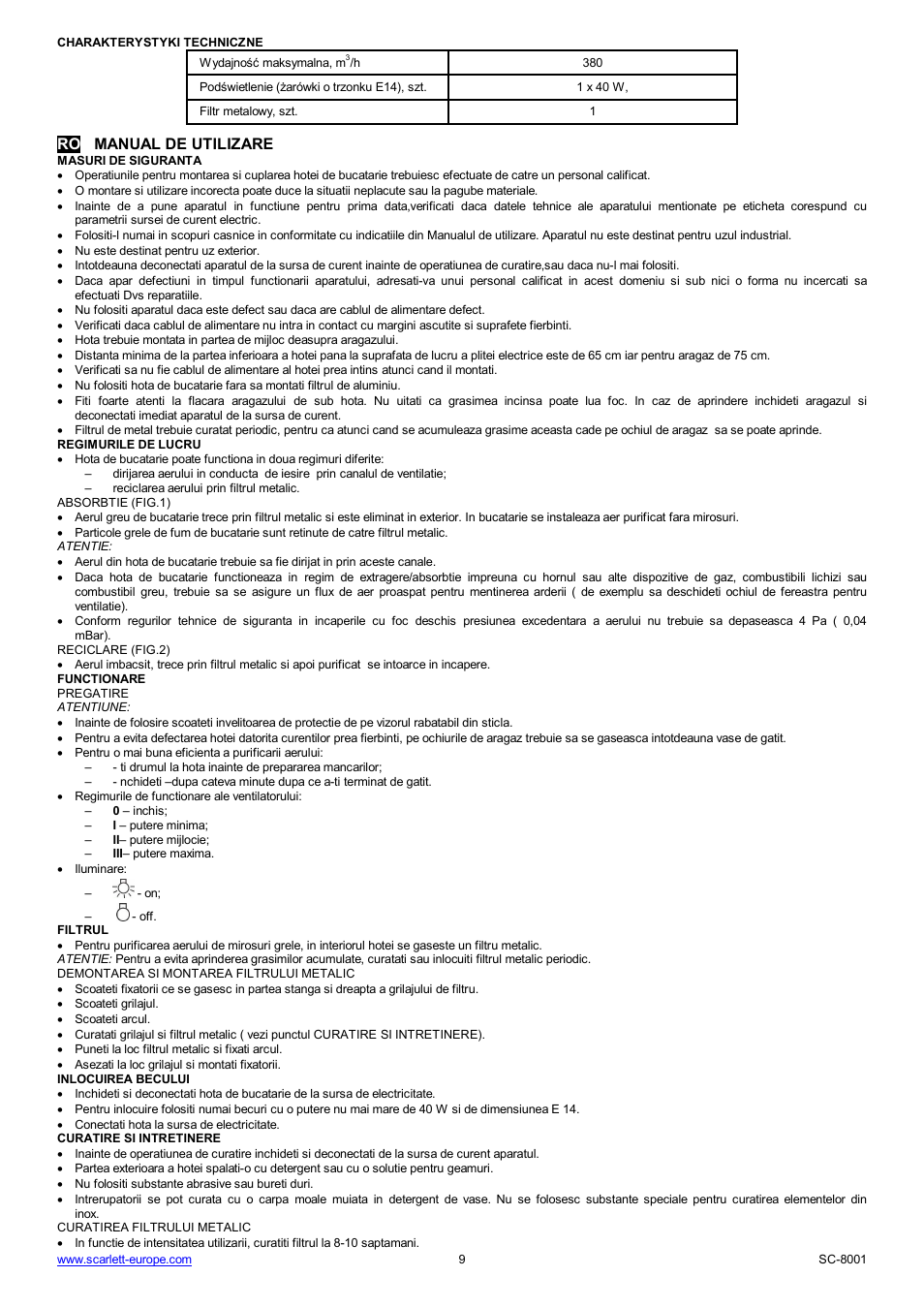 Ro manual de utilizare | Scarlett SC-8001 User Manual | Page 9 / 19