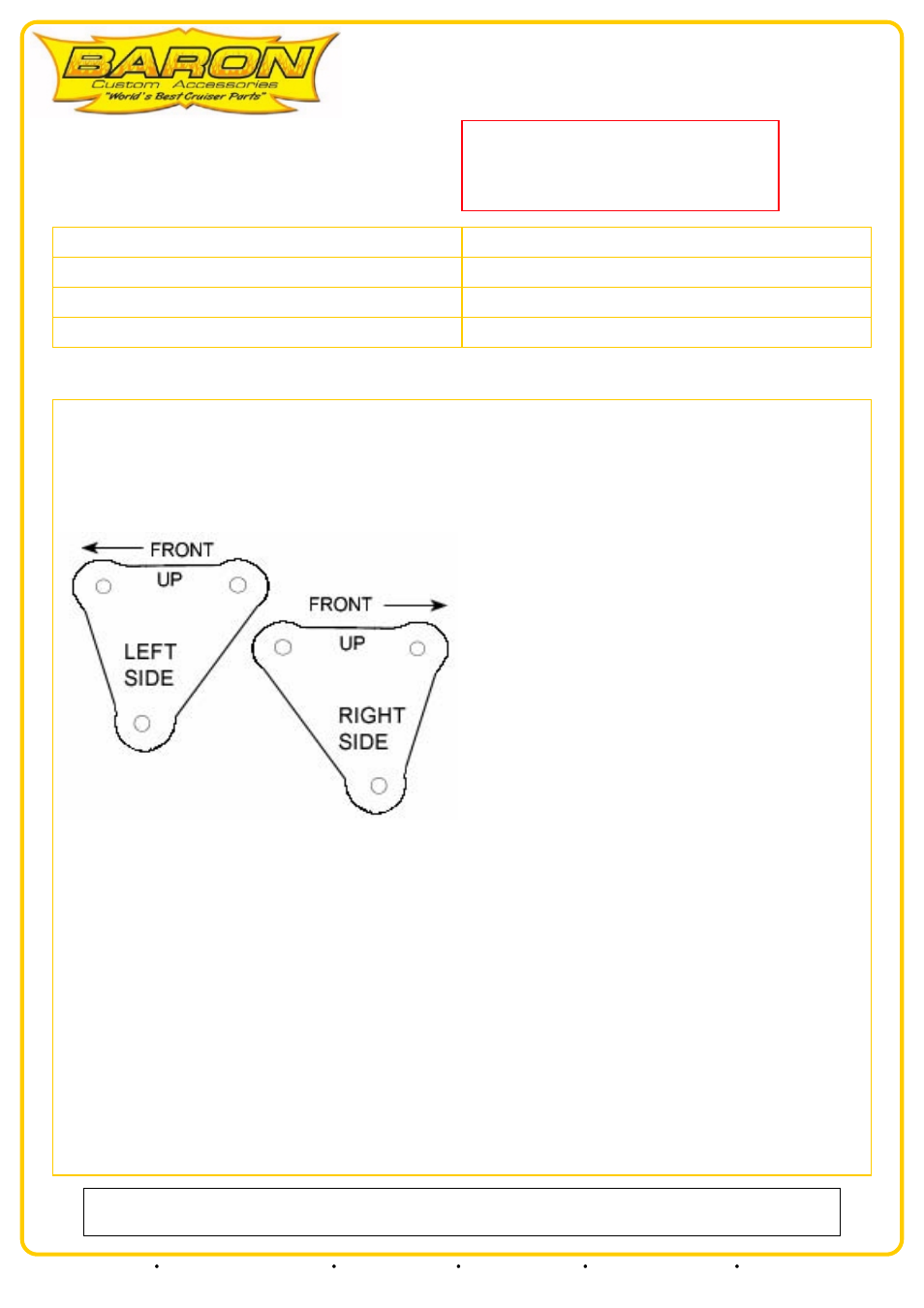 Baron Suspension & Lowering_REAR LOWERING KIT Yamaha Royal Star User Manual | 2 pages