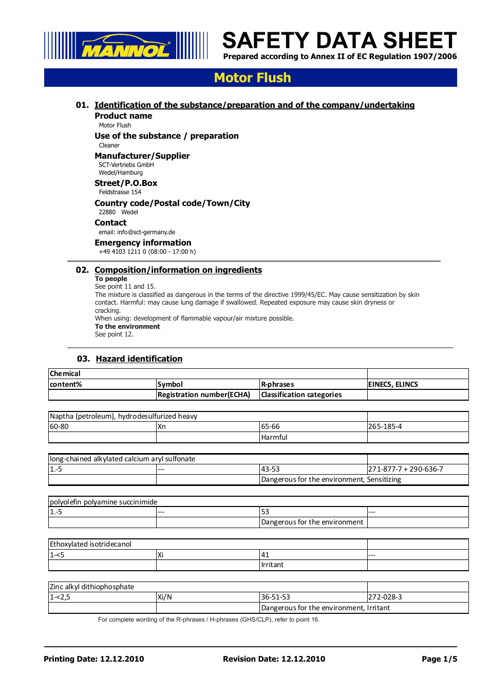 SCT-Germany MOTOR FLUSH 10min. User Manual | 5 pages