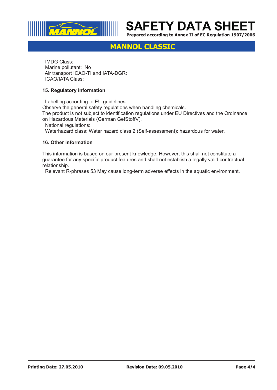 Mannol classic | SCT-Germany CLASSIC SAE 10W-40 API SN_CF User Manual | Page 4 / 4