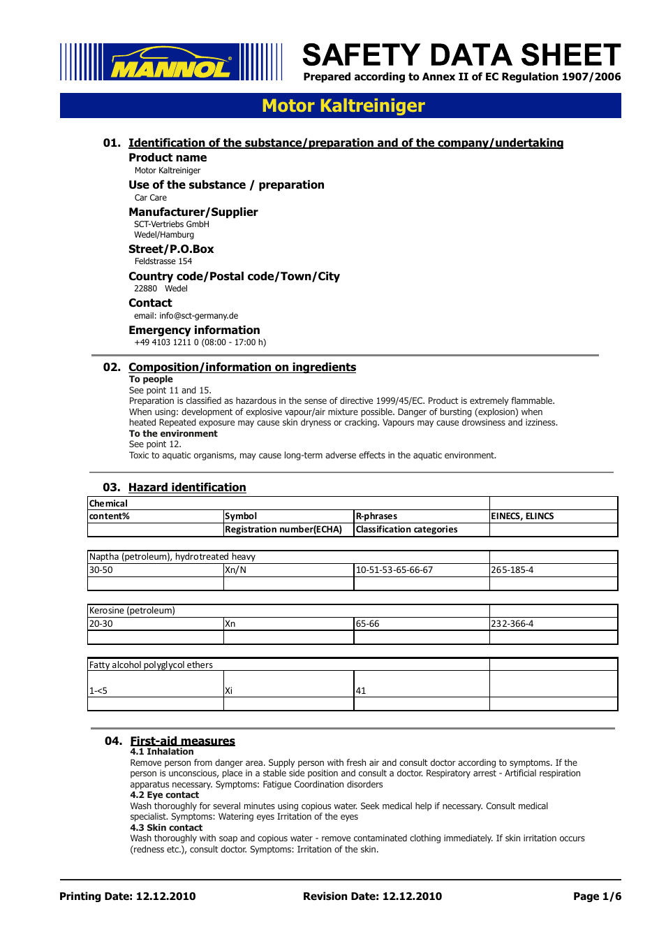 SCT-Germany MOTOR-KALTREINIGER User Manual | 6 pages