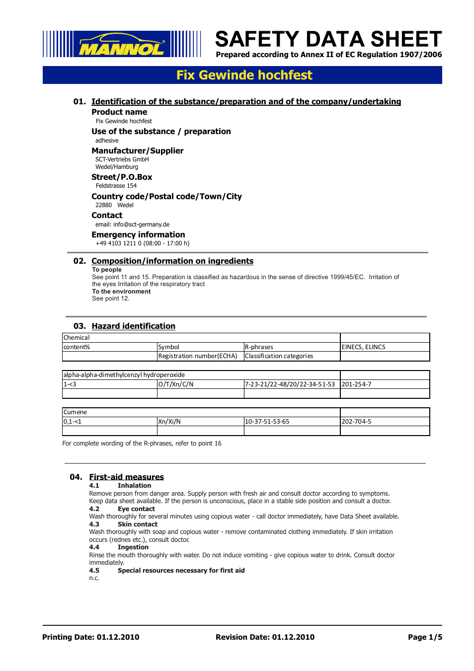 SCT-Germany 9927 FIX-GEWINDE bis M20 hochfest User Manual | 5 pages