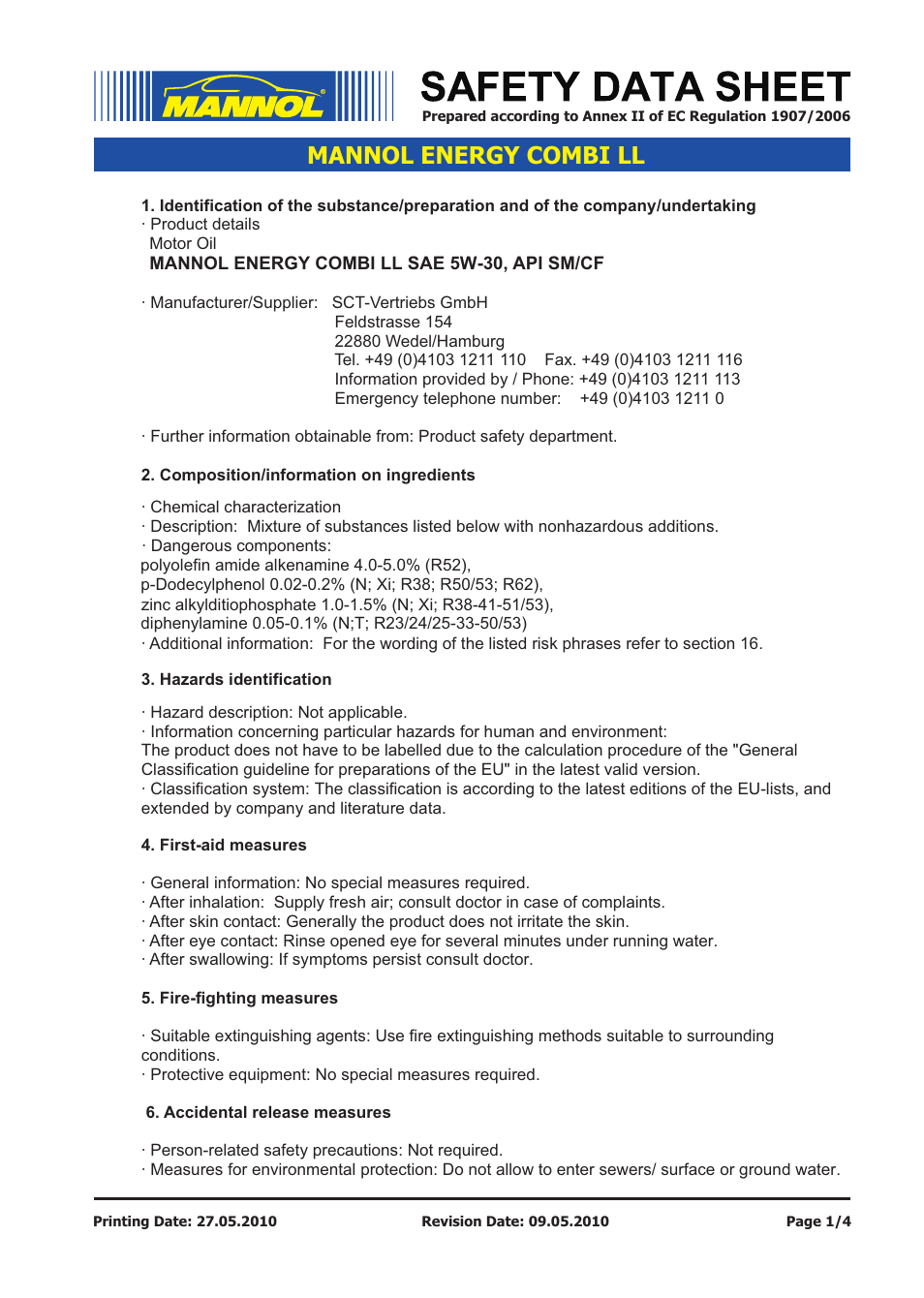 SCT-Germany ENERGY COMBI LL SAE 5W-30 API SM_CF User Manual | 4 pages