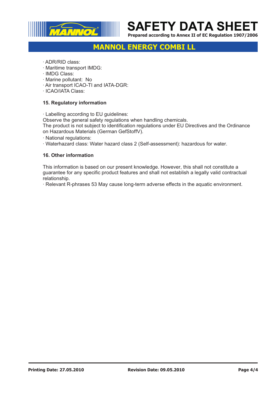 Mannol energy combi ll | SCT-Germany ENERGY COMBI LL SAE 5W-30 API SM_CF User Manual | Page 4 / 4