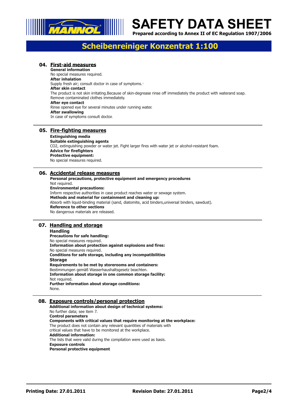 Seite 2, Scheibenreiniger konzentrat 1:100 | SCT-Germany SCHEIBEN-REINIGER KONZENTRAT 1:100 User Manual | Page 2 / 4