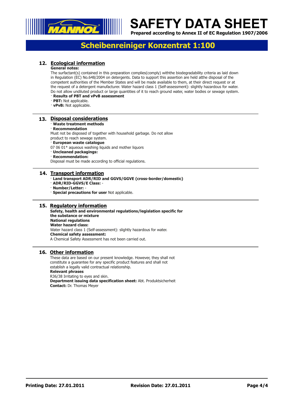 Seite 4, Scheibenreiniger konzentrat 1:100 | SCT-Germany SCHEIBEN-REINIGER KONZENTRAT 1:100 User Manual | Page 4 / 4