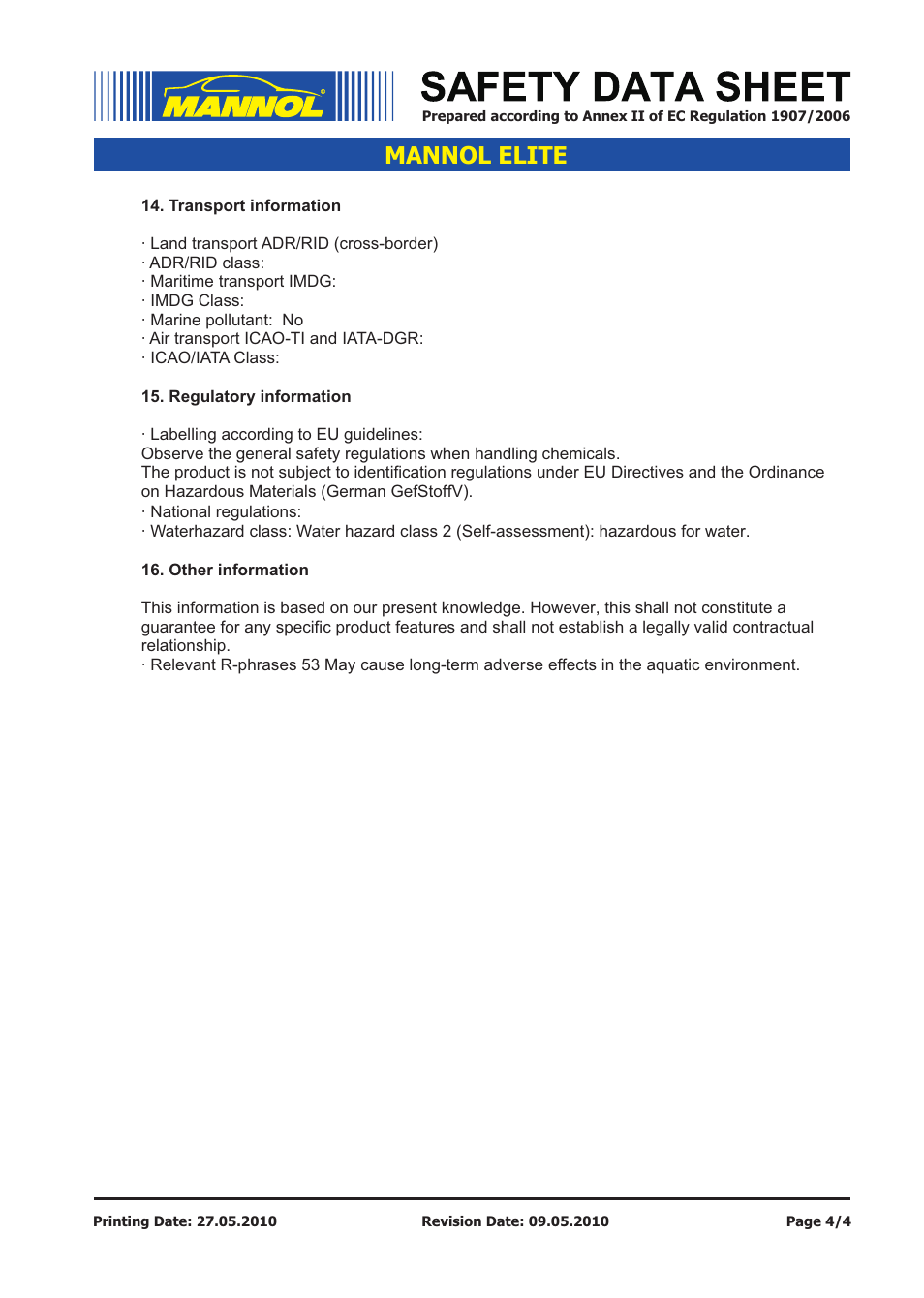 Mannol elite | SCT-Germany ELITE SAE 5W-40 API SM_CF User Manual | Page 4 / 4
