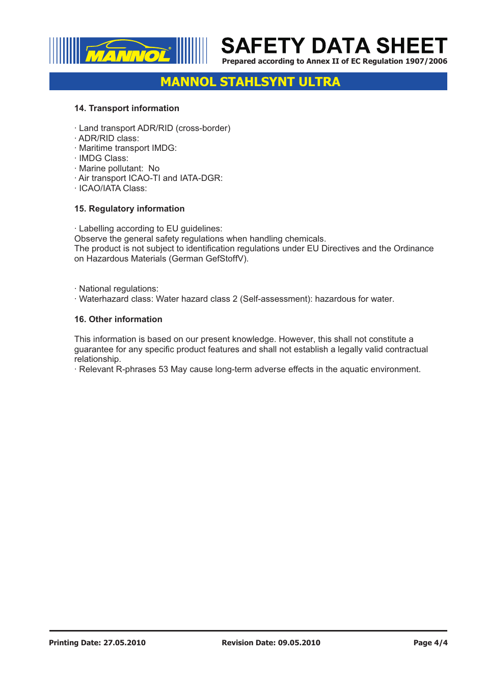 Mannol stahlsynt ultra | SCT-Germany STAHLSYNT ULTRA SAE 5W-50 API SL_CF User Manual | Page 4 / 4