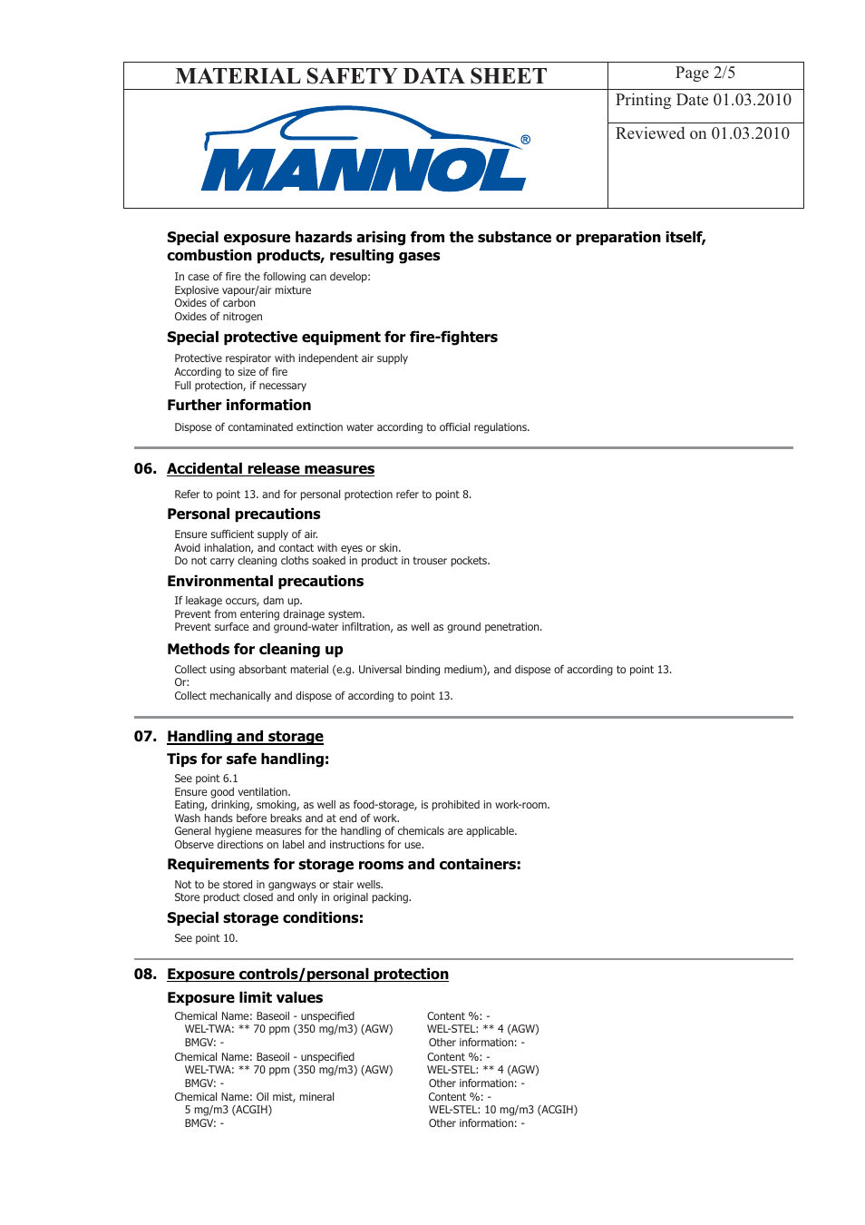 Material safety data sheet | SCT-Germany LOW VISCOSITY GREASE Li-EP 00_000 User Manual | Page 2 / 5