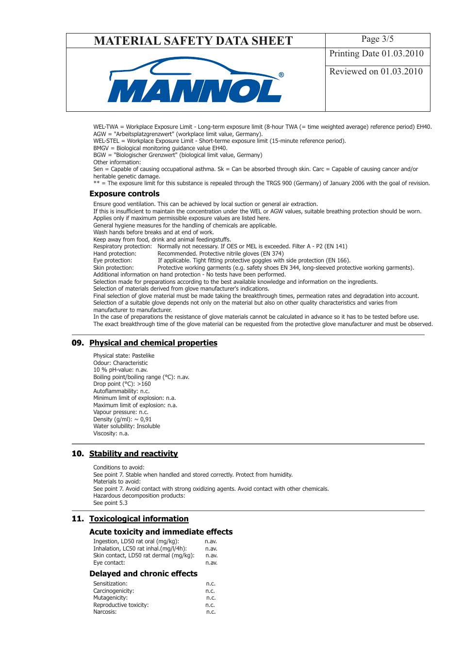 Material safety data sheet | SCT-Germany LOW VISCOSITY GREASE Li-EP 00_000 User Manual | Page 3 / 5