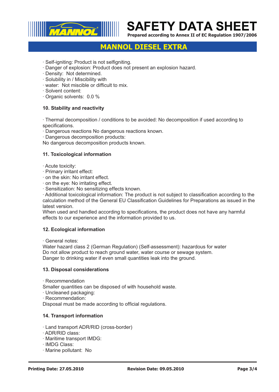 Mannol diesel extra | SCT-Germany DIESEL EXTRA SAE 10W-40 API CH-4_SL User Manual | Page 3 / 4