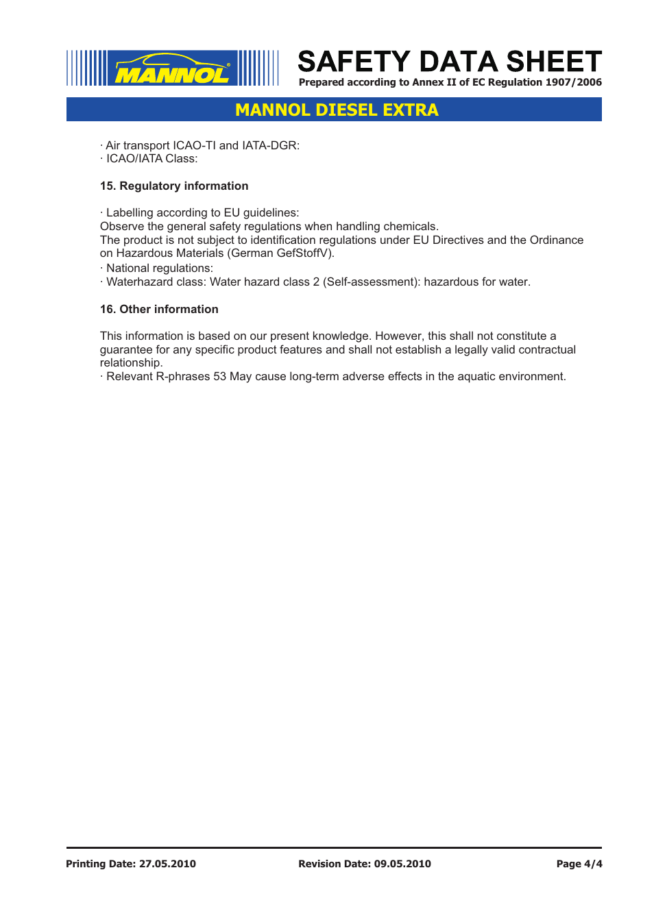 Mannol diesel extra | SCT-Germany DIESEL EXTRA SAE 10W-40 API CH-4_SL User Manual | Page 4 / 4