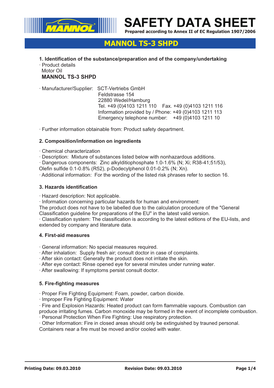 SCT-Germany TS-3 SHPD 10W-40 (Truck Special) User Manual | 4 pages