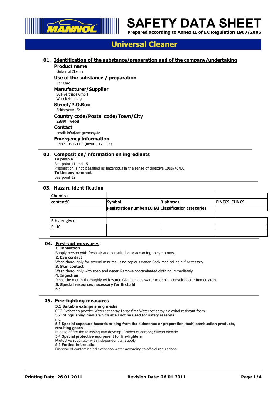 SCT-Germany UNIVERSAL CLEANER User Manual | 4 pages