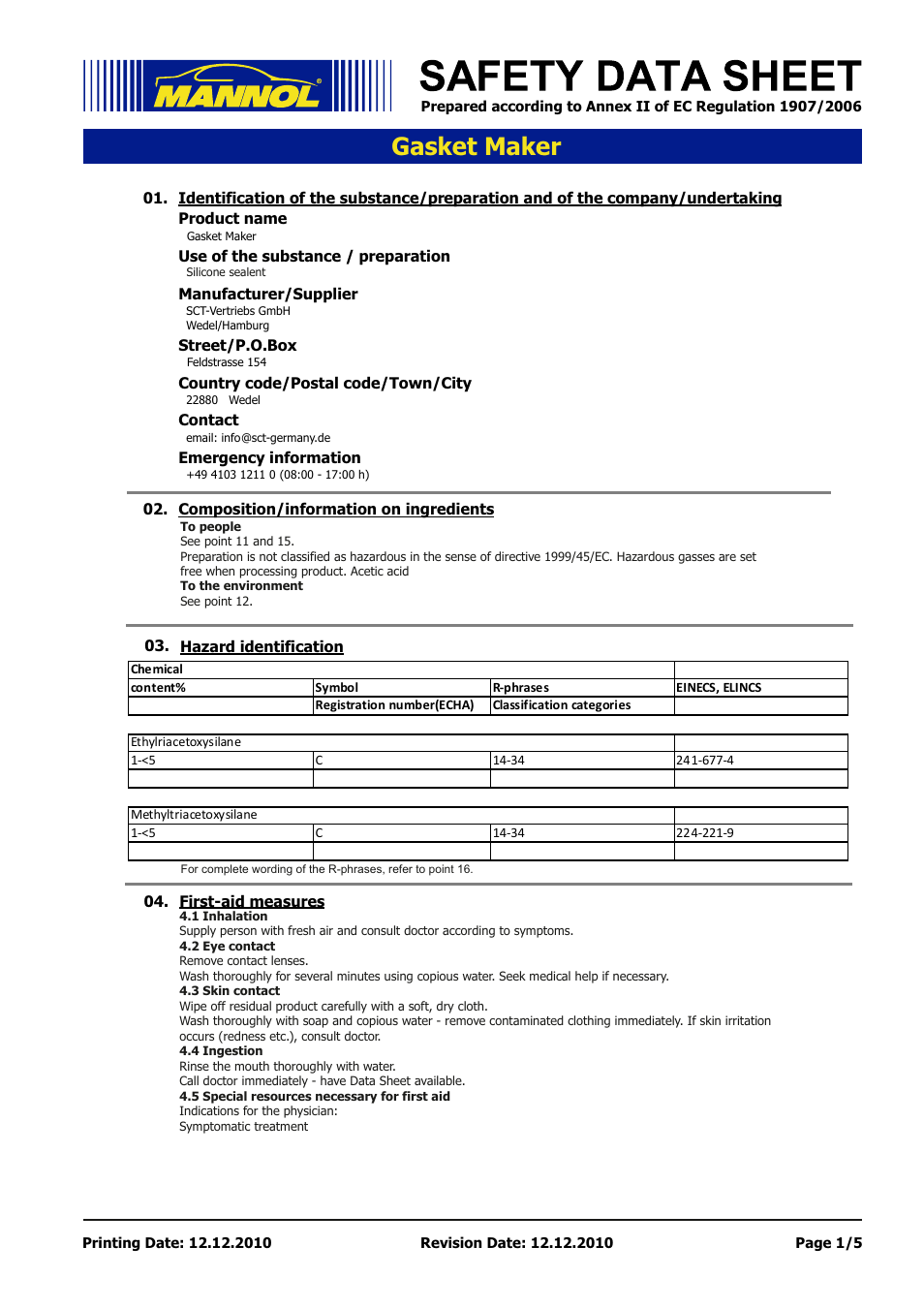 SCT-Germany GASKET MAKERTransparent User Manual | 5 pages
