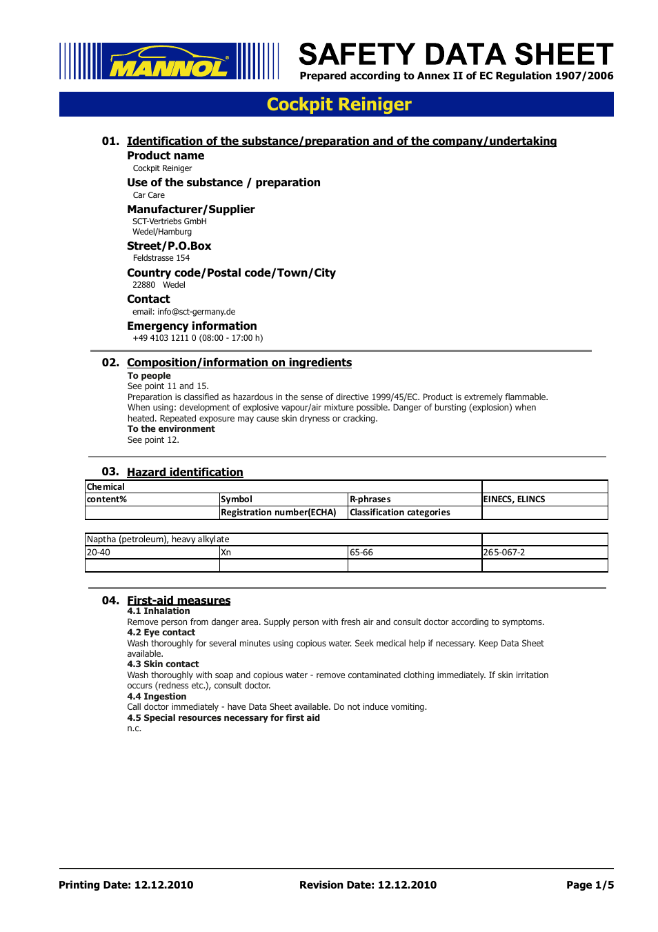 SCT-Germany COCKPIT-REINIGER User Manual | 5 pages