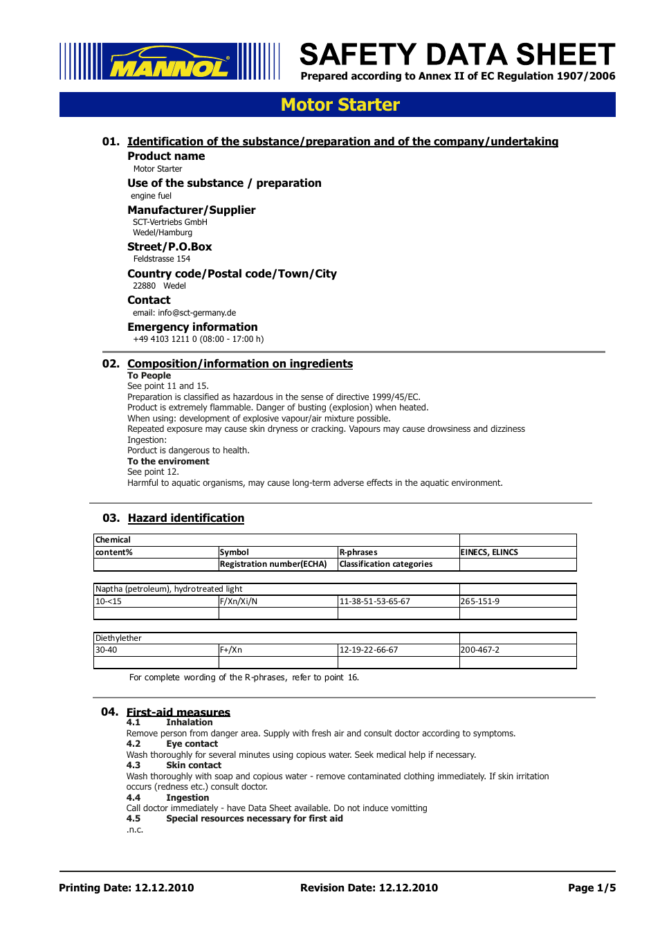 SCT-Germany MOTOR STARTER User Manual | 5 pages