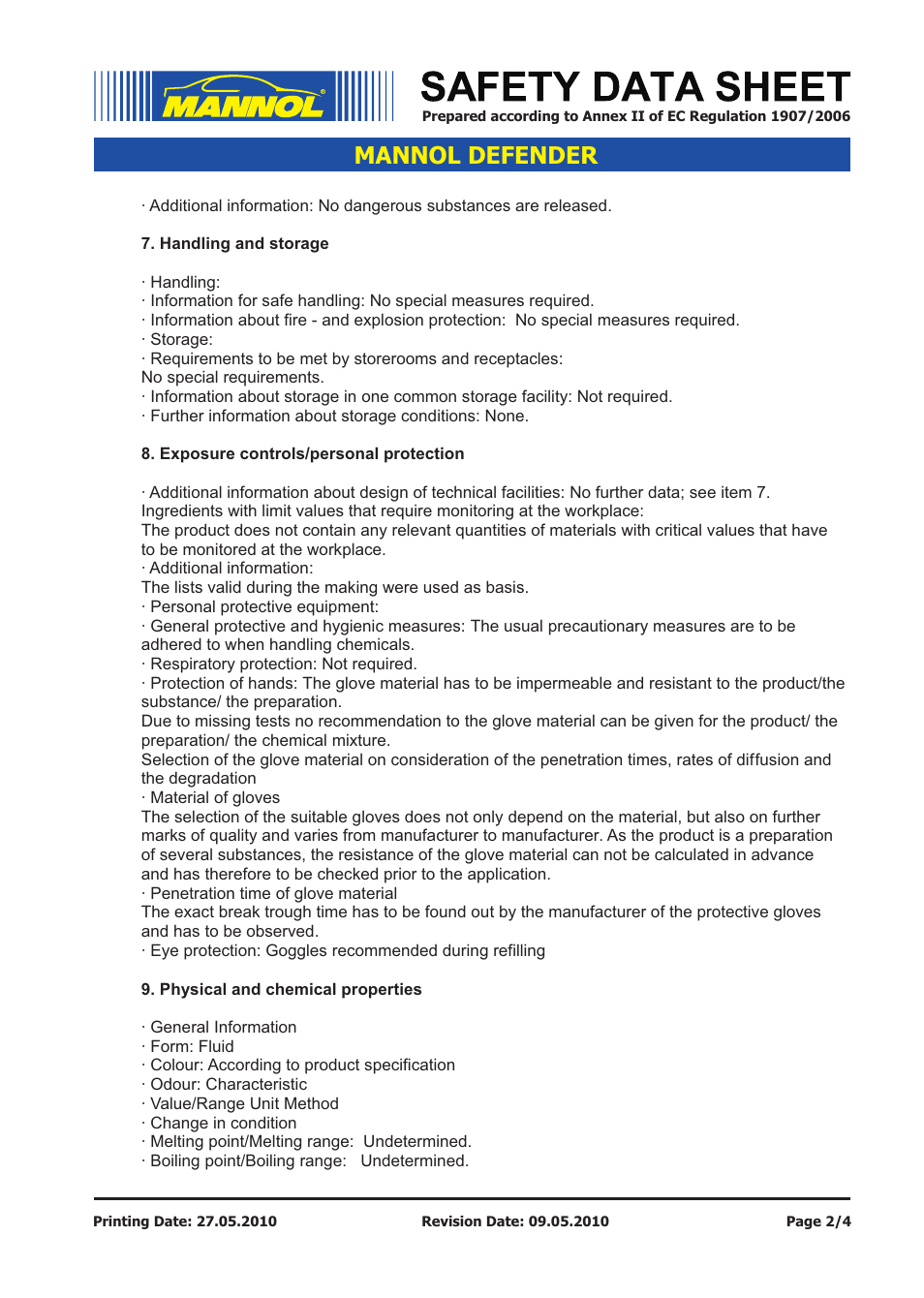 Mannol defender | SCT-Germany DEFENDER SAE 10W-40 API SL_CF User Manual | Page 2 / 4