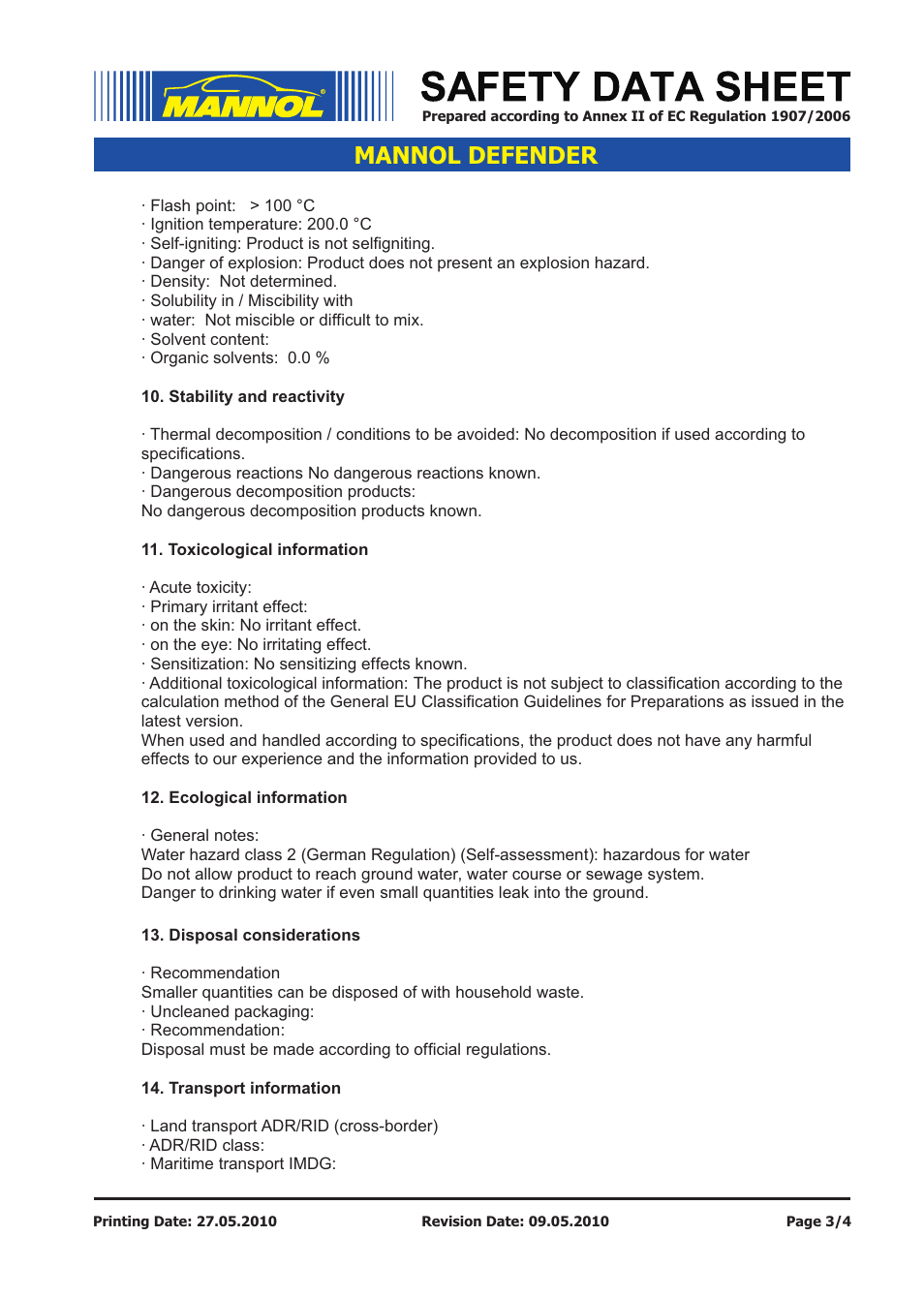 Mannol defender | SCT-Germany DEFENDER SAE 10W-40 API SL_CF User Manual | Page 3 / 4