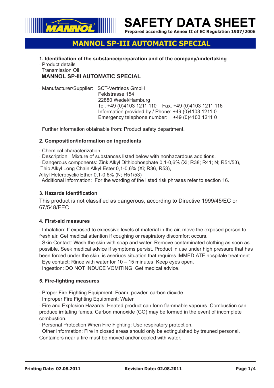 SCT-Germany SP-III AUTOMATIC SPECIAL User Manual | 4 pages