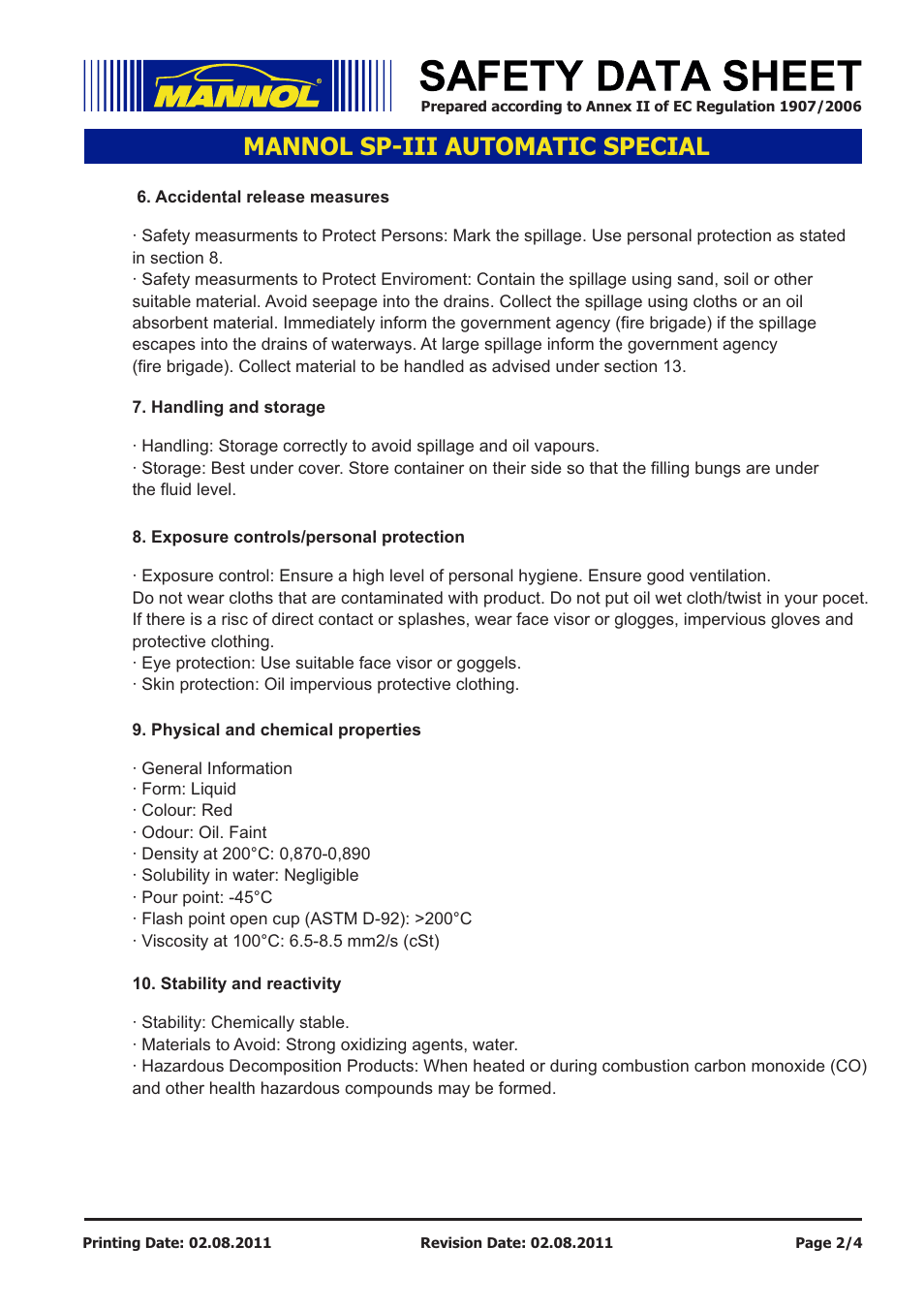 Mannol sp-iii automatic special | SCT-Germany SP-III AUTOMATIC SPECIAL User Manual | Page 2 / 4