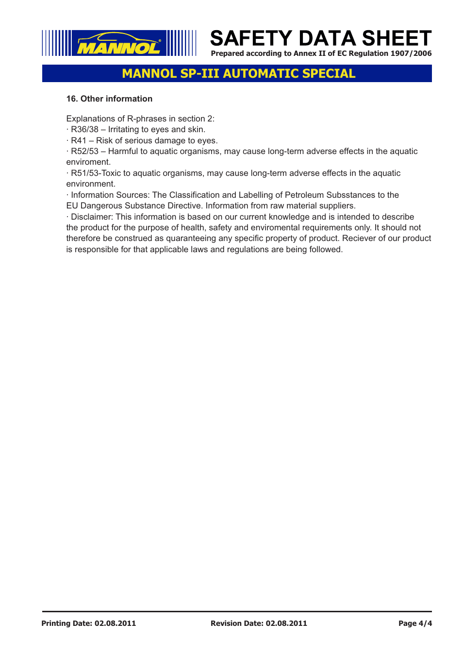 Mannol sp-iii automatic special | SCT-Germany SP-III AUTOMATIC SPECIAL User Manual | Page 4 / 4