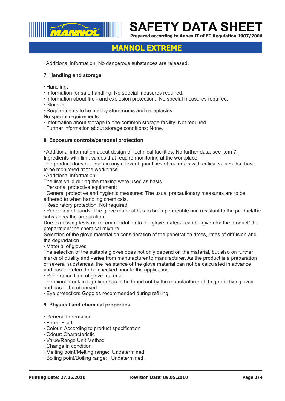 Mannol extreme | SCT-Germany EXTREME SAE 5W-40 API SL_CF User Manual | Page 2 / 4