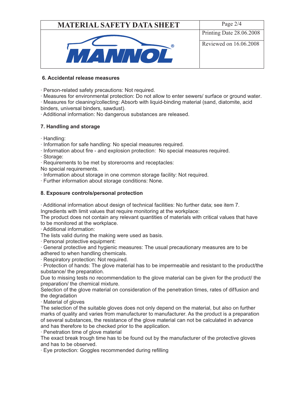 Material safety data sheet | SCT-Germany 4-TAKT PLUS User Manual | Page 2 / 4