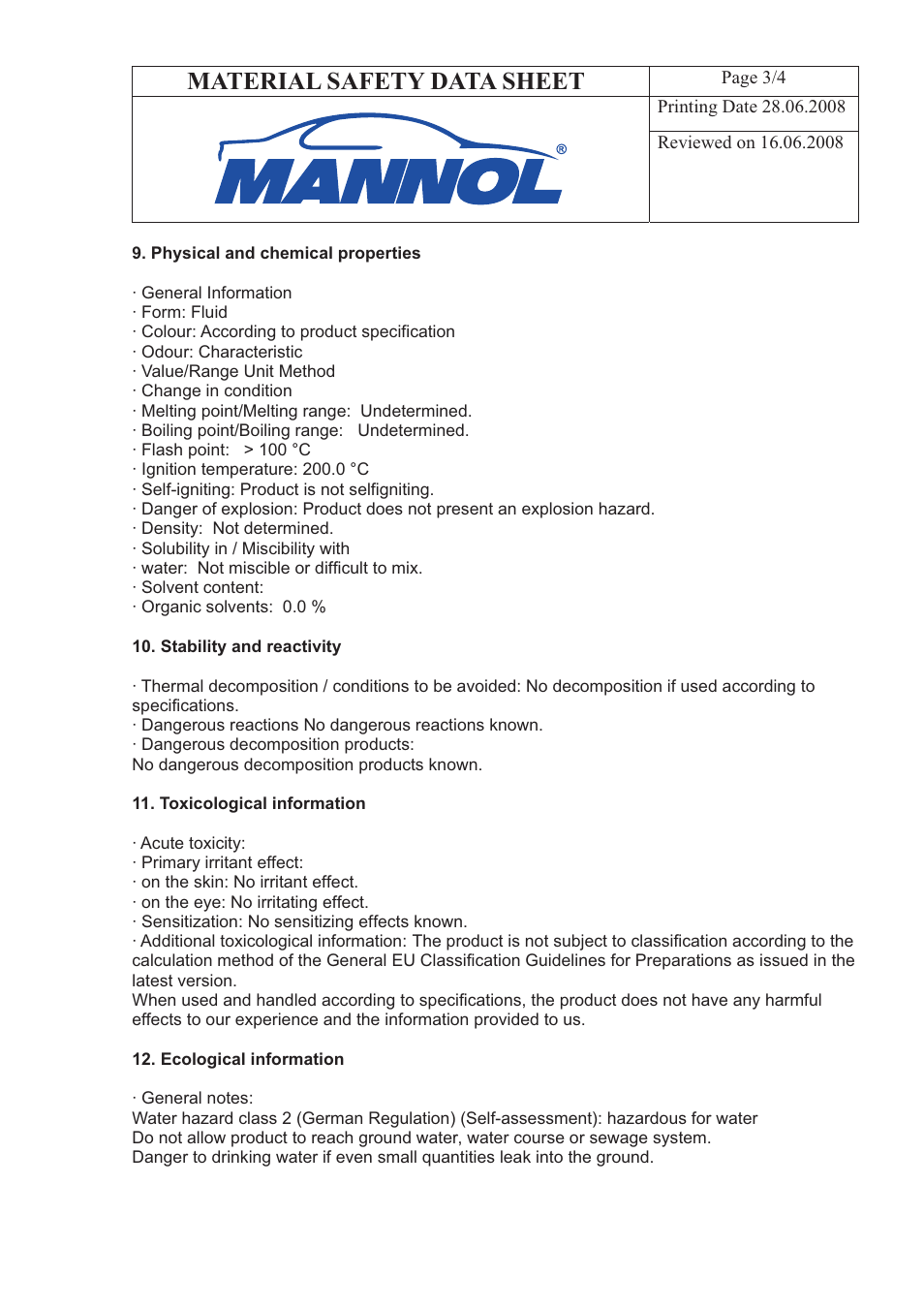Material safety data sheet | SCT-Germany 4-TAKT PLUS User Manual | Page 3 / 4