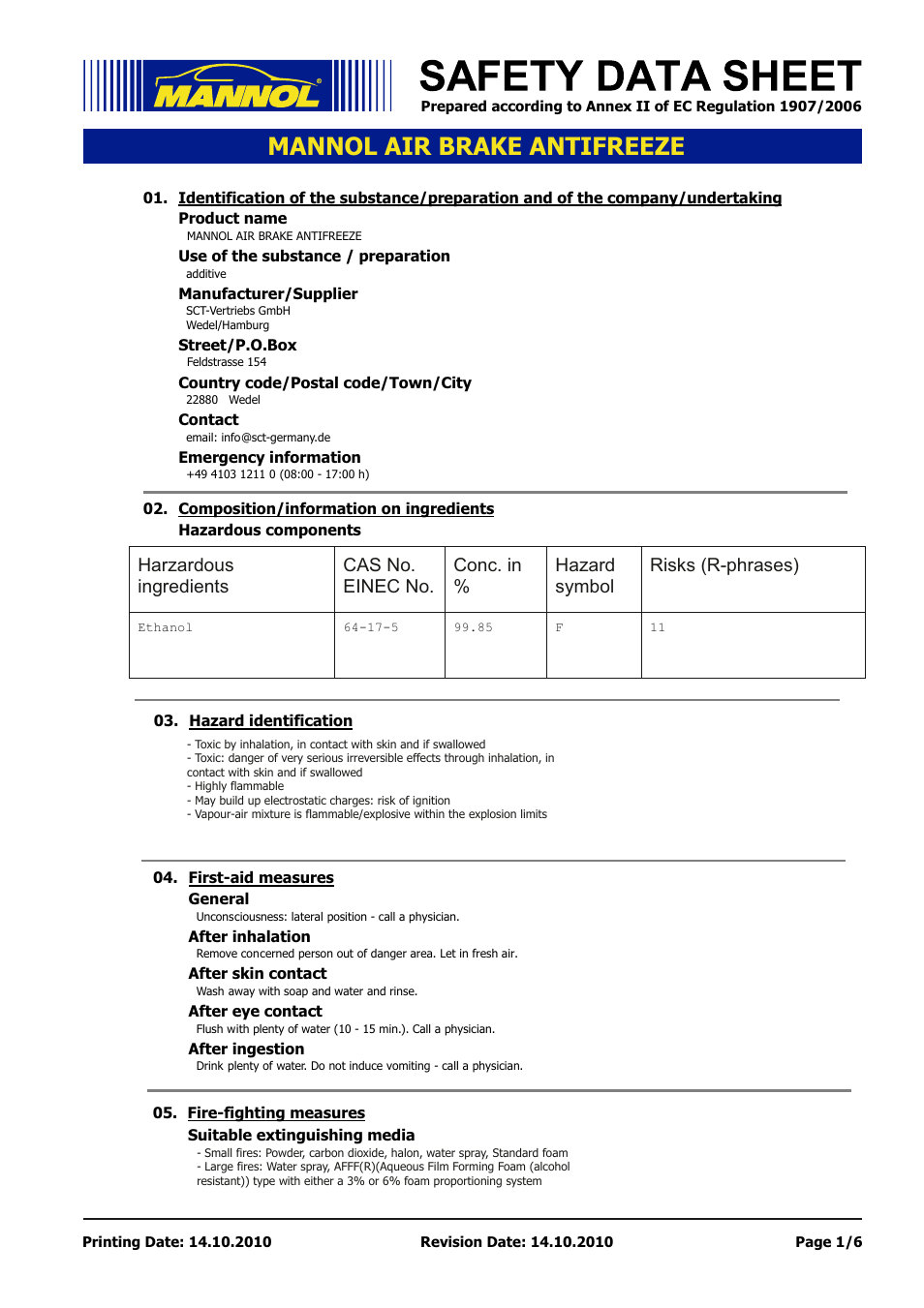 SCT-Germany AIR BRAKE ANTIFREEZE User Manual | 6 pages