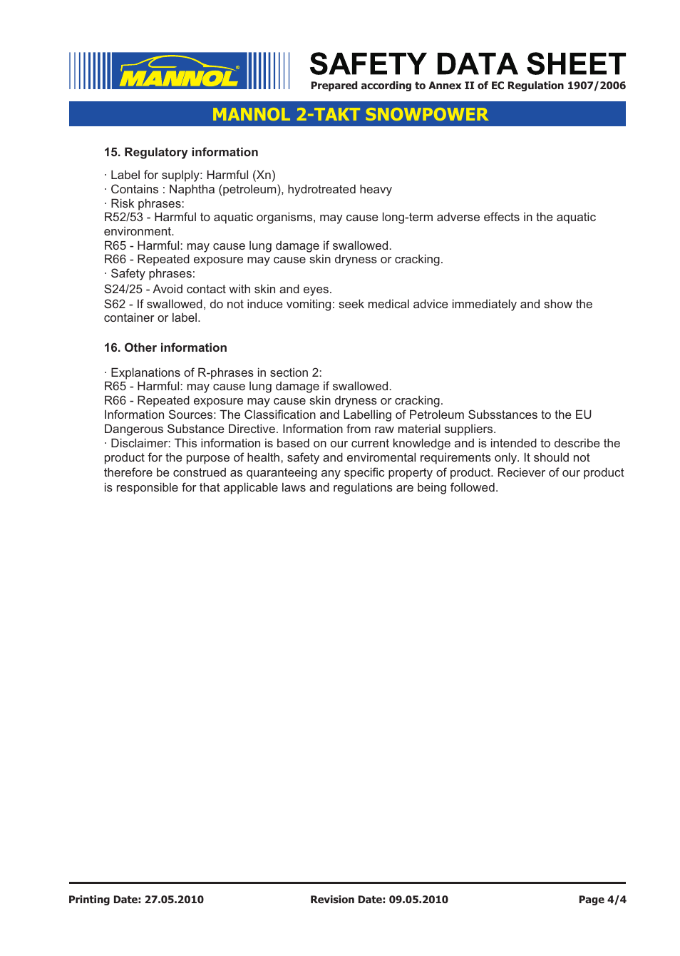 Mannol 2-takt snowpower | SCT-Germany 2-TAKT SNOWPOWER User Manual | Page 4 / 4