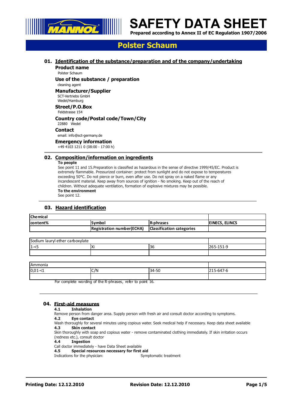 SCT-Germany POLSTER-SCHAUM User Manual | 5 pages