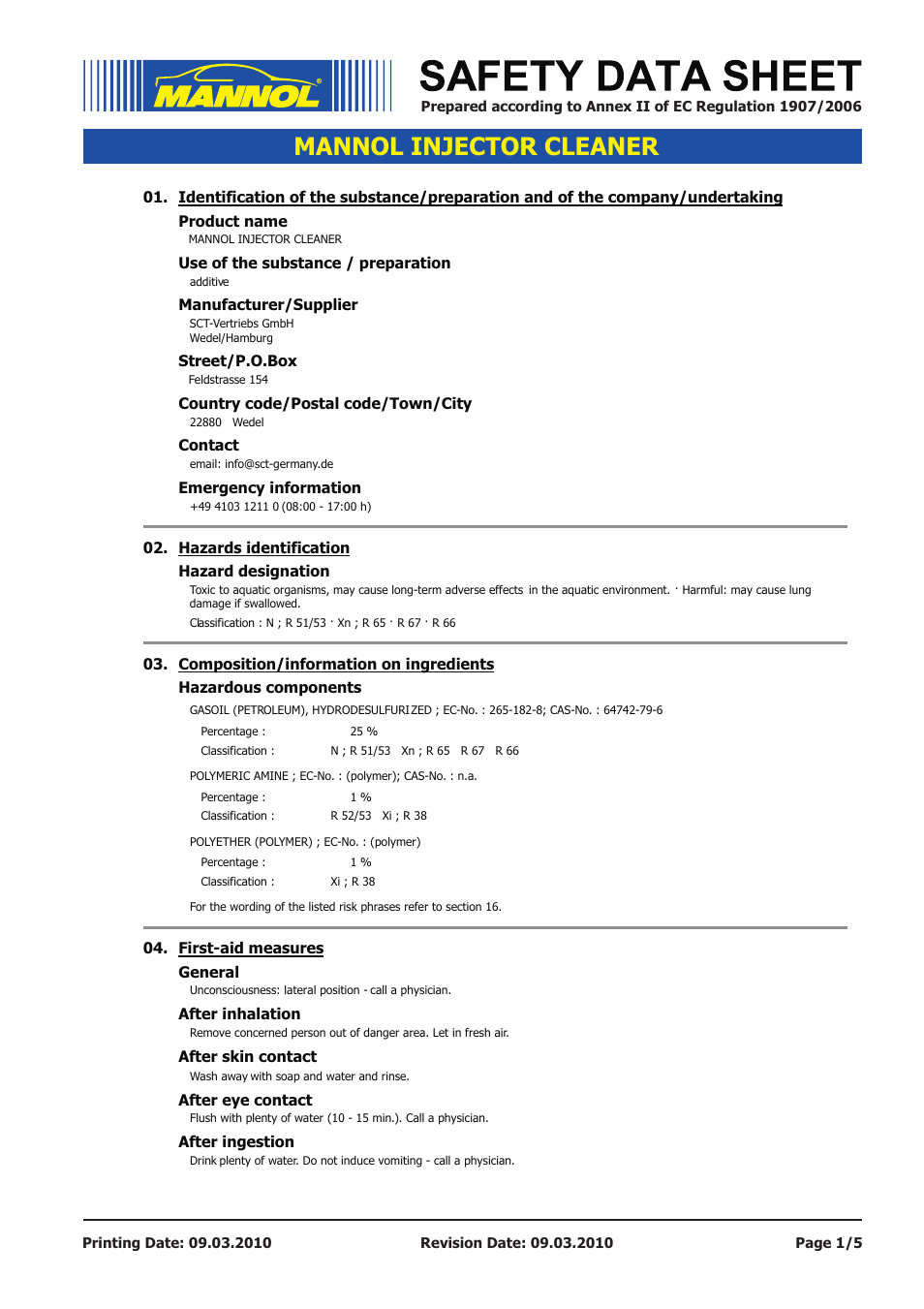 SCT-Germany INJECTOR CLEANER User Manual | 5 pages