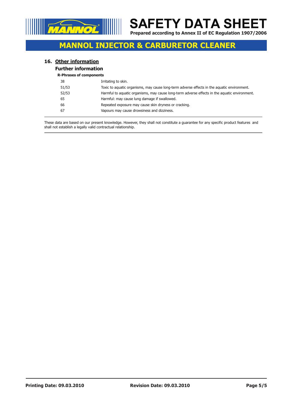 Mannol injector & carburetor cleaner | SCT-Germany INJECTOR CLEANER User Manual | Page 5 / 5