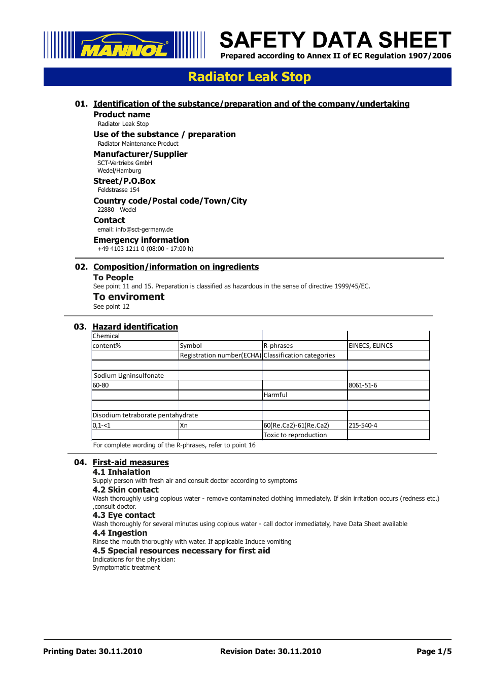 SCT-Germany RADIATOR LEAK-STOP User Manual | 5 pages