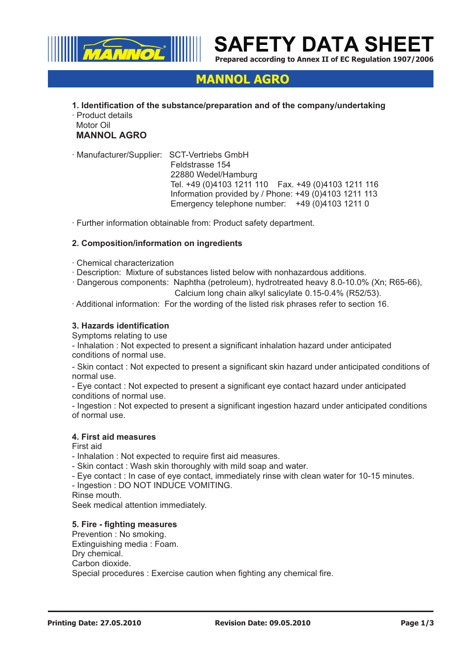 SCT-Germany AGRO API TC User Manual | 3 pages