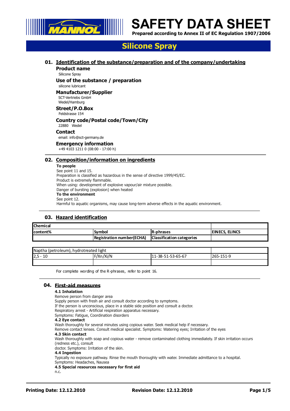 SCT-Germany SILICONE SPRAY User Manual | 5 pages