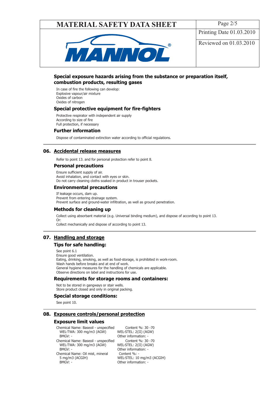 Material safety data sheet | SCT-Germany UNIVERSAL MULTIPURPOSE GREASE MP2 User Manual | Page 2 / 5