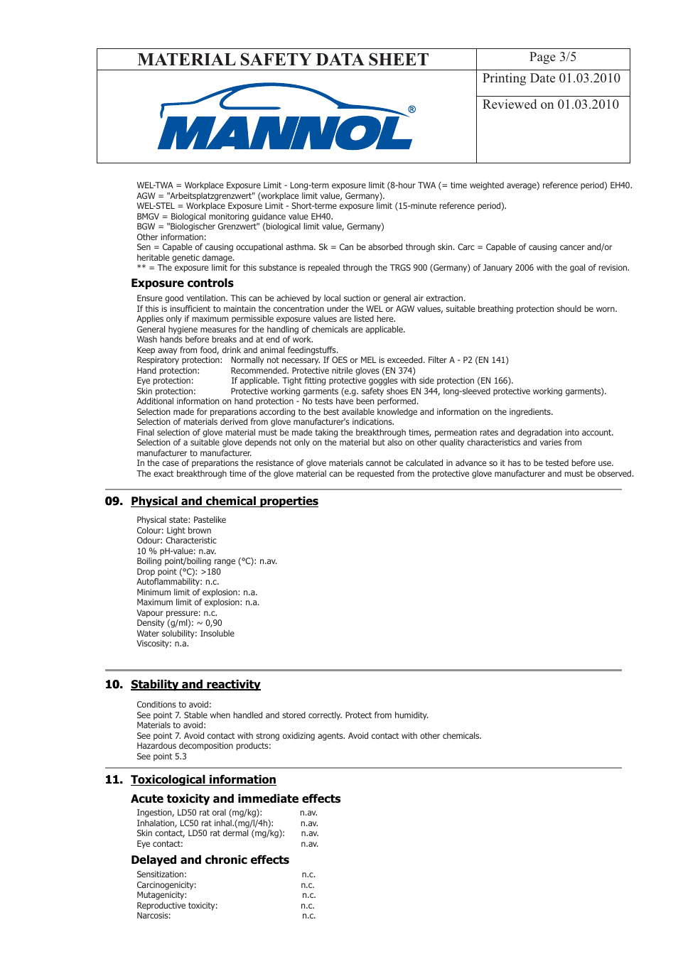 Material safety data sheet | SCT-Germany UNIVERSAL MULTIPURPOSE GREASE MP2 User Manual | Page 3 / 5